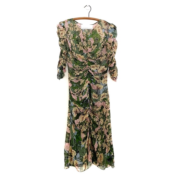 Cooper by Trelise Ruched Floral Print Midi Dress Long Sleeves Size NZ 10 US 6 - Picture 1 of 16
